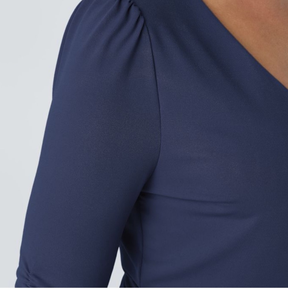 NWT Halara Women's V Neck Wrapped Tie Side Work Blouse Color: Dark Sapphire - Picture 4 of 8